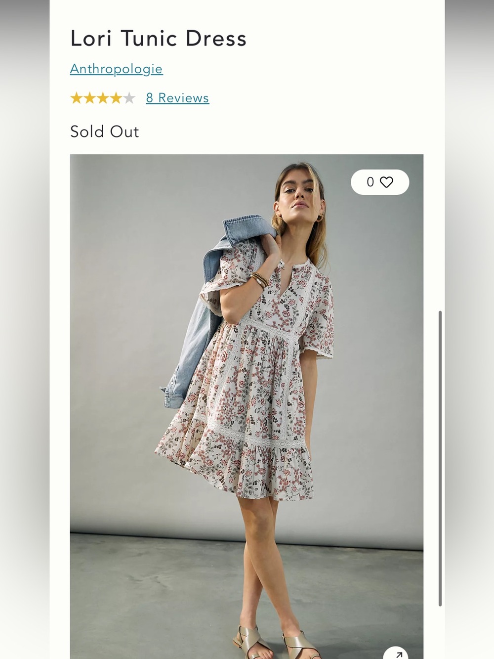 Anthropologie Cream Dress with Dusty Rose Floral Print